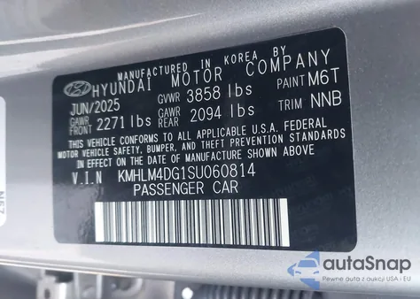 2025 Hyundai Elantra Sel Sport z USA, uszkodzony, nr VIN KMHLM4DG1SU060814